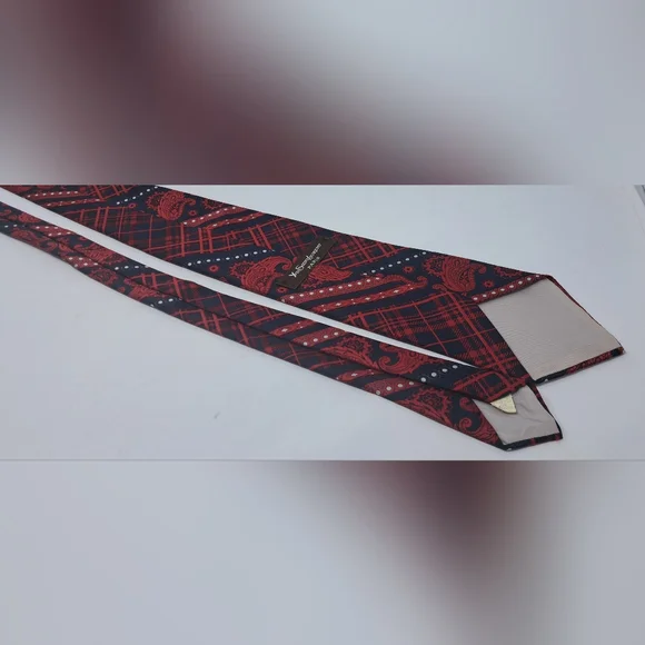 Yves Saint Laurent Vintage Neck Tie Tartain Plaid Paisley Striped 70s 80s 55" - Picture 4 of 15